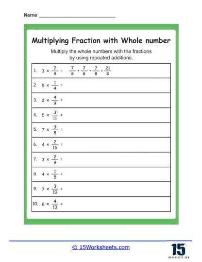 Multiplying Fractions With Whole Numbers Worksheets 15