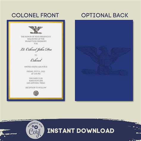 Customizable Air Force Promotion Invitation Printable Military