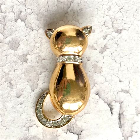 Gold Tone Cat Brooch Etsy Uk