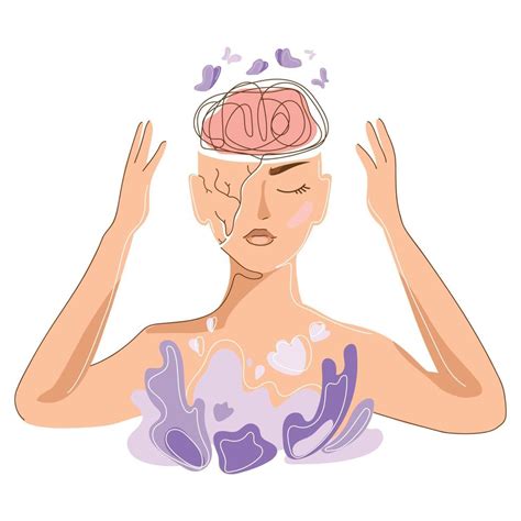 Mental Psychology Health Concept Woman With Doodle Shaped Brain Holding