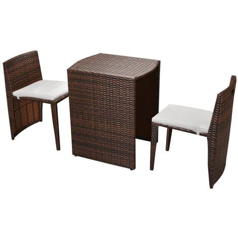 3 Tlg Bistro Set Mit Auflagen Poly Rattan Braun VidaXL