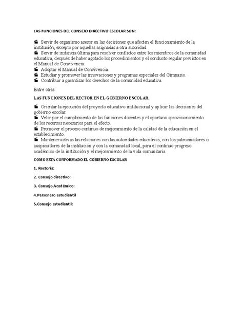 LAS Funciones DEL Consejo Directivo Escolar SON - LAS FUNCIONES DEL
