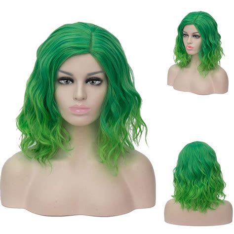 Btoop 14 Inches Green Wigs Womens Cosplay Wig Medium Length Curly Fashion Girls