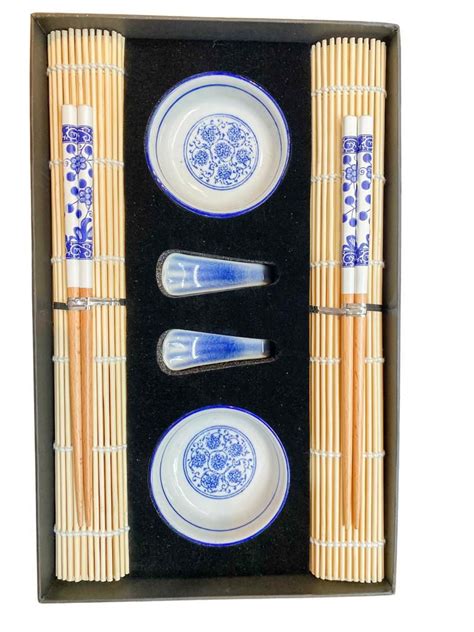 Kit De Comida Japonesa Para Pessoas Ceramica Azul E Branco