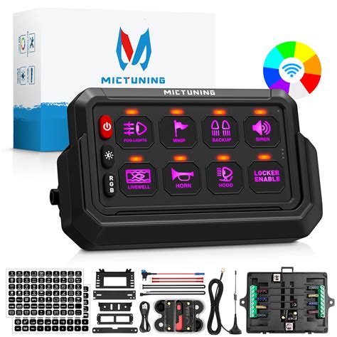 MICTUNING RGB 8 Gang Switch Panel 12V 24V Wireless Cordless Adjustable