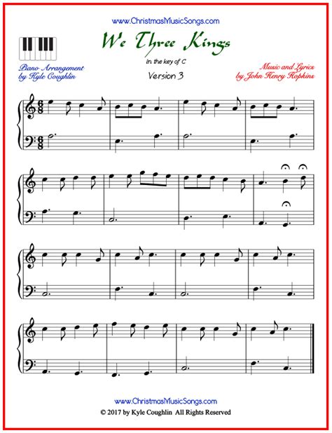 We Three Kings piano sheet music - free printable PDF Christmas Piano Sheet Music, Christmas ...