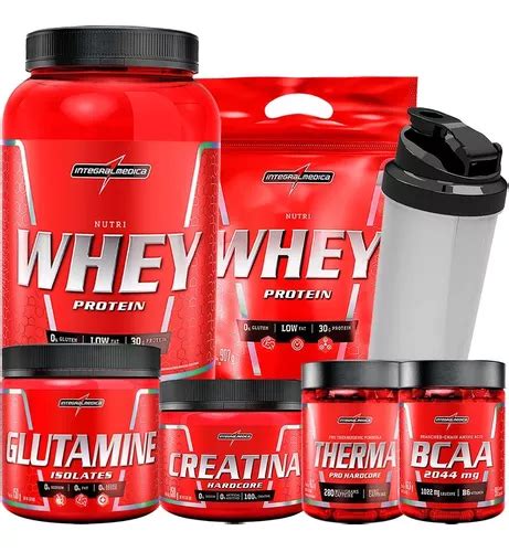 Kit 2x Whey 900g Bcaa Creatina Glutamina Termogênico Frete Grátis