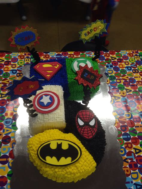 Superhero number birthday cake | Superhero birthday cake, Avenger ...