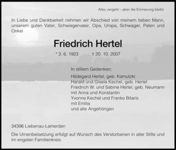 Traueranzeigen Von Friedrich Hertel Trauer Hna De