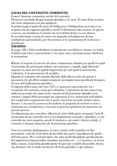 La Causa Torrente Riassunto Pdf CAUSA DEL CONTRATTO TORRENTE