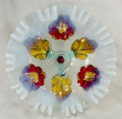 Northwood Dugan Daisy And Plume Bowl Aqua Opalescent Goofus Glass Footed Scarce Ebay