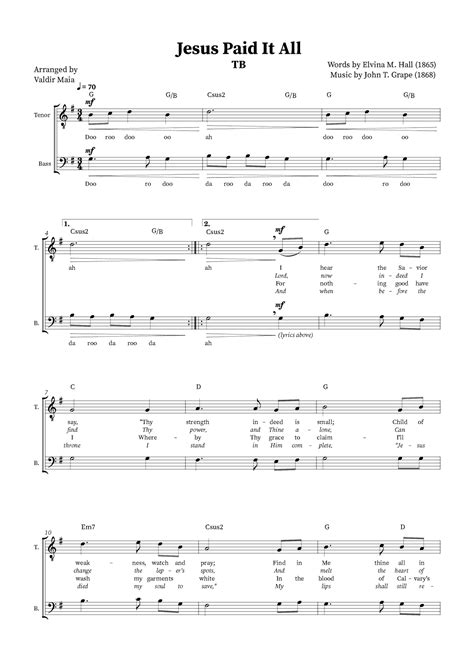 Jesus Paid It All Tenor And Bass Duet Or Choir Chords Arr