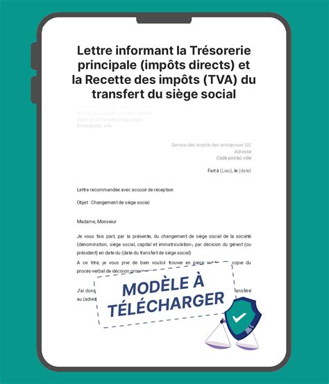 Lettre Informant La Tr Sorerie Principale Imp Ts Directs Et La