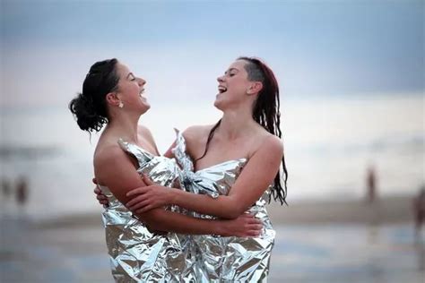 Britain S Biggest Skinny Dip Hundreds Brave Icy North Sea After Baring