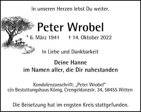 Traueranzeigen Von Peter Wrobel Trauer In NRW De