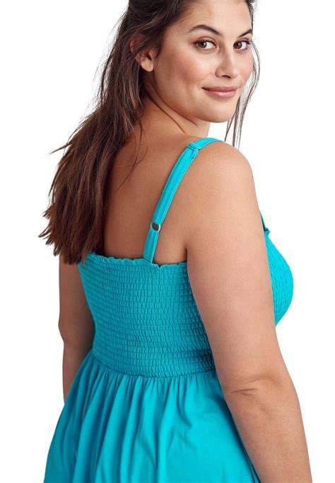 Ellos Womens Plus Size Smocked Bodice Tank Dress Women Clothing