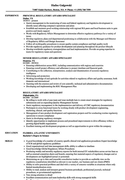 Regulatory Affairs Specialist Resume Samples Velvet Jobs