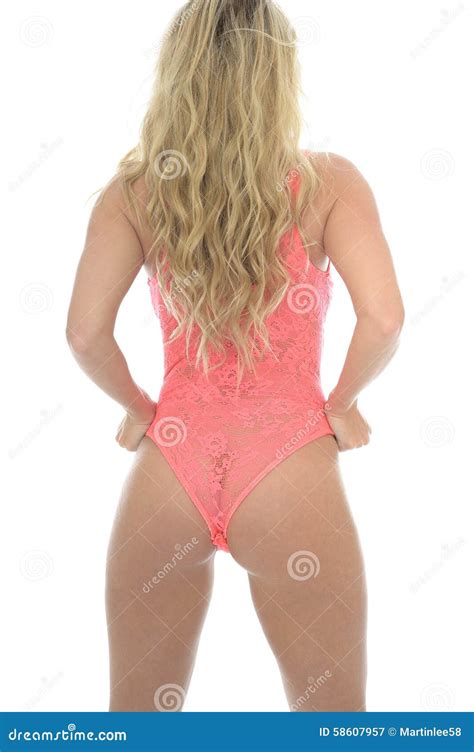 Young Blonde Pin Up Model Wearing A Pink Body Stock Image Image Of Sexual Modeling 58607957