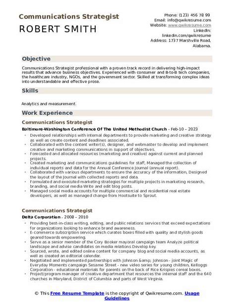 Communications Strategist Resume Samples Qwikresume