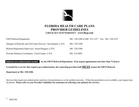 Florida Health Care Plans Provider Guidelines