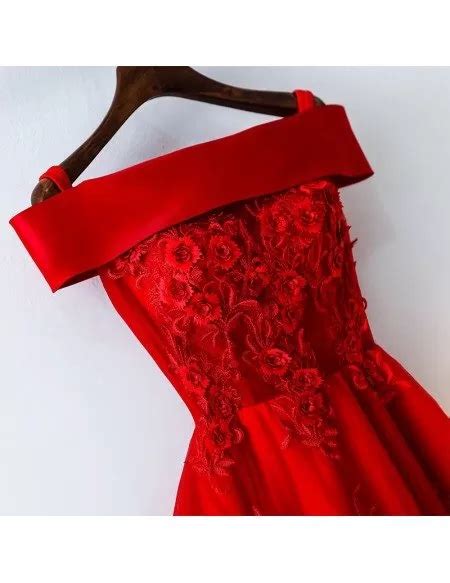 Short Off Shoulder Red Lace Bridal Party Dress Myx18171