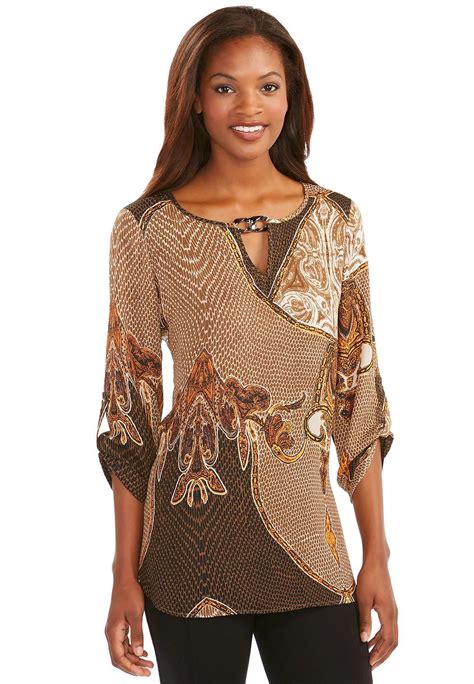 Abstract Print Chain Notch Tunic Plus Clothes For Women Womens