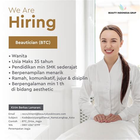 Lowongan Kerja Beautician Btc Di Beauty Indonesia Group Lokerjogja Id