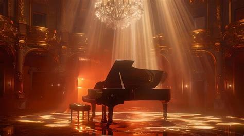 Premium Photo | Elegant grand piano on a lit stage with beams of light ...