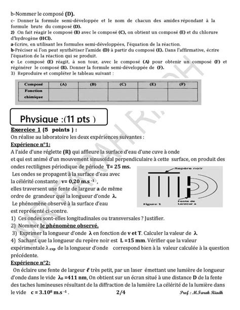 Bac Sc Exp Rimentales Physique Devoirs De Contr Le Physique Trimestre