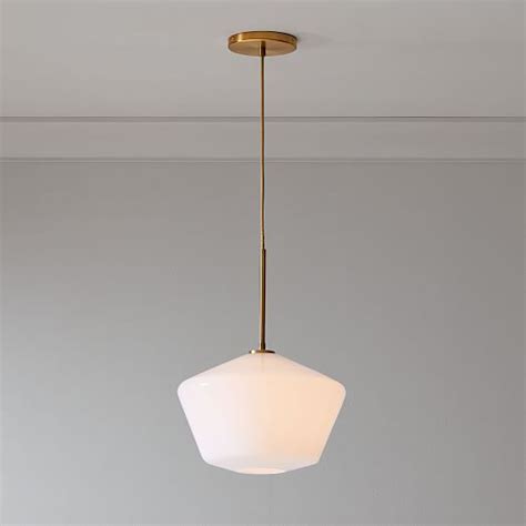 Sculptural Glass Geo Pendant Large Geo Milk Shade Brass Canopy West Elm Modern Ceiling