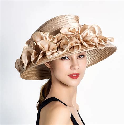 Ladies Fancy Church Hats With Satin Flowers And Rhinestones Church Hat