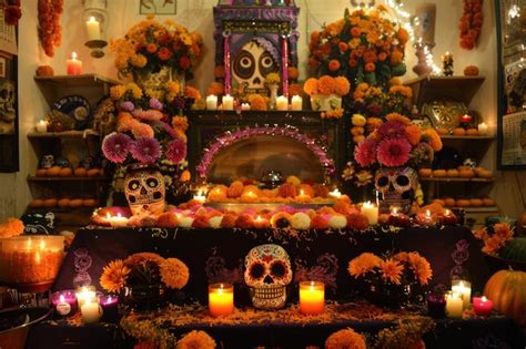 Premium Photo | Day of the dead altar with sugar skulls