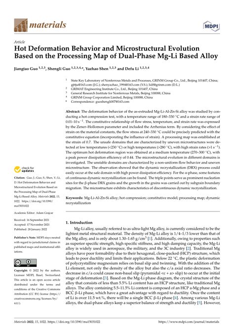 PDF Hot Deformation Behavior And Microstructural Evolution Based On