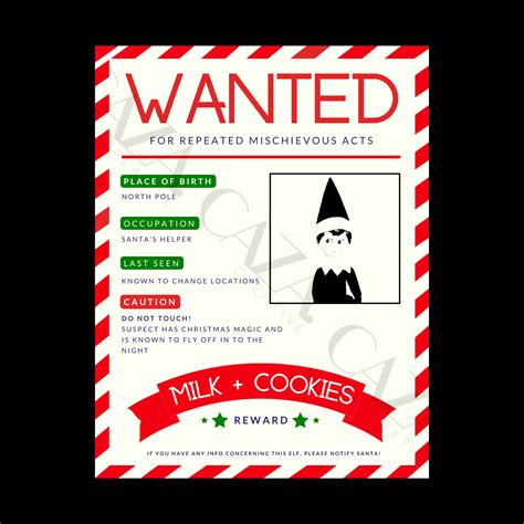 Elf Printable, Elf Wanted Poster, Elf Idea, Instant Download - Etsy