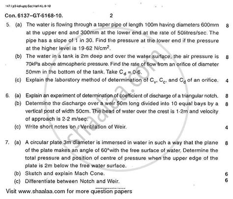 Fluid Mechanics 1 2010 2011 BE Civil Engineering Semester 3 SE Second