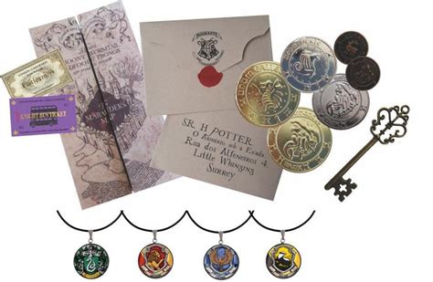 Combo Harry Potter Colar Hogwarts Filmes TIcket Plataforma Carta E Mapa