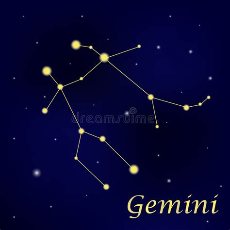 Gemini (The Twins) Constellation, Vector Illustration With The Names Of ...