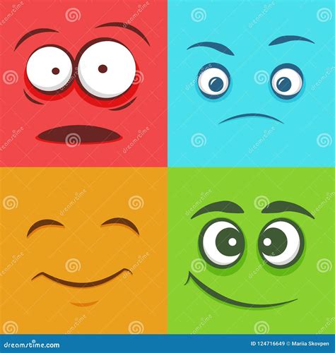 Set of Colorful Faces Emoticons, Emoji Flat Pattern Stock Vector ...