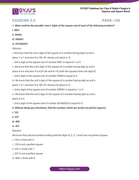 Ncert Solutions For Class 8 Maths Chapter 6 Squares And Square Roots