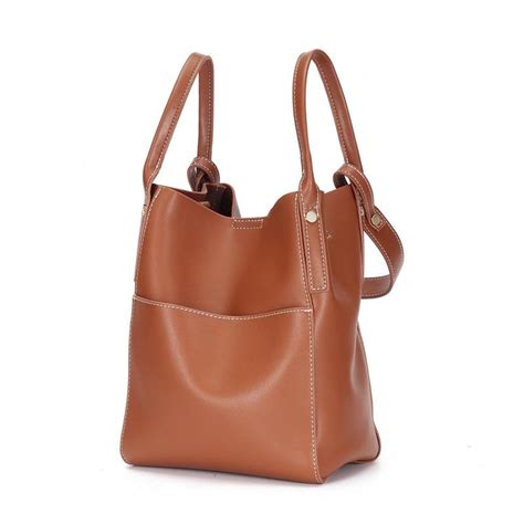 Brown Leather Shoulder Bucket Bag Handbags | Baginning