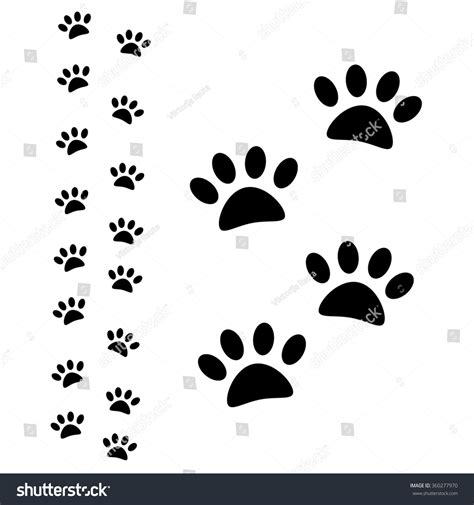 Raster Illustration Black Footprints Of Dog Animal Paw Path