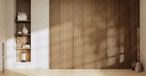 Architecture and interior concept Empty room and wood panels wall ...