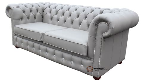 Buy grey leather Chesterfield sofa with crystal buttons | Grey leather ...