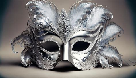 Premium Ai Image Silver Carnival Mask With Silver Feathers