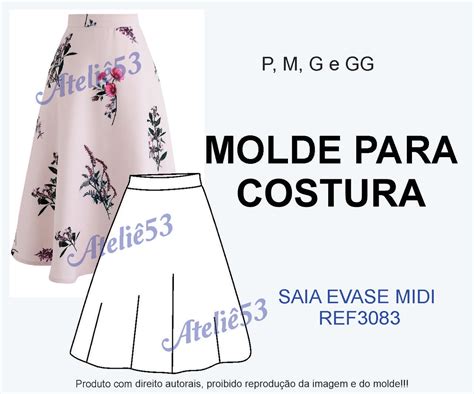 Molde Para Costura Saia Evase Midi Ref Impresso Elo