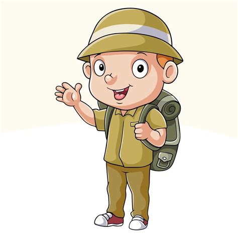 Explorador De Niño Pequeño De Dibujos Animados Con Mochila PNG Sonrisa