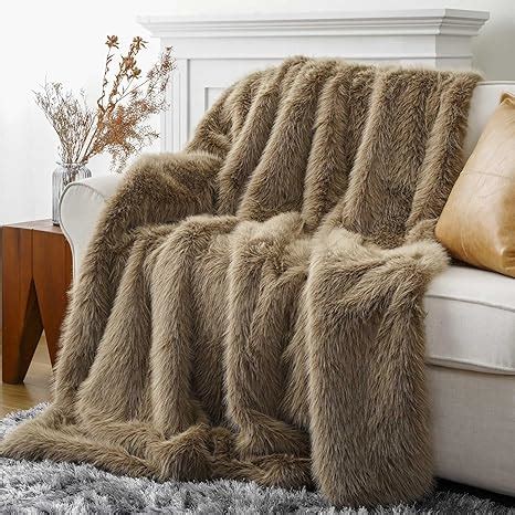 Amazon BATTILO HOME Luxury Tan Fluffy Faux Fur Throw Blanket Cozy