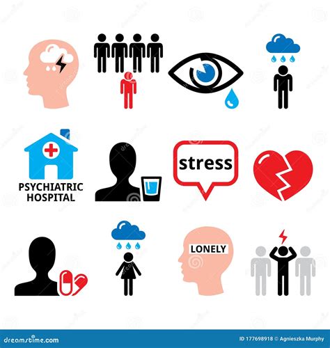 Depressie Stress Angst Vectorpictogrammen Set Mental Health Concept