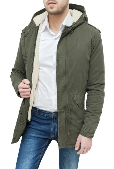 Manteau Parka Homme Hivernal Slim Fit Vert Militaire Veste Avec Capuche