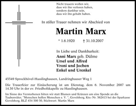 Traueranzeigen Von Martin Marx Trauer In Nrw De